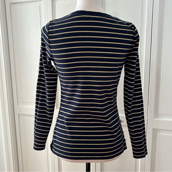 Lauren Ralph Lauren Navy and Gold Striped Long Sleeve Top PM - Picture 6 of 14